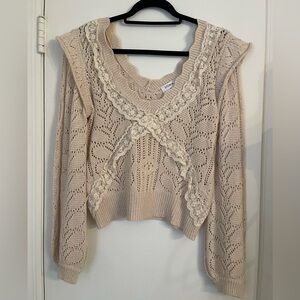 Storia Cream Lace V-Neck Sweater